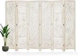 66.9Inch Folding Room Divider 6 Panels Wood Carved Privacy Screen