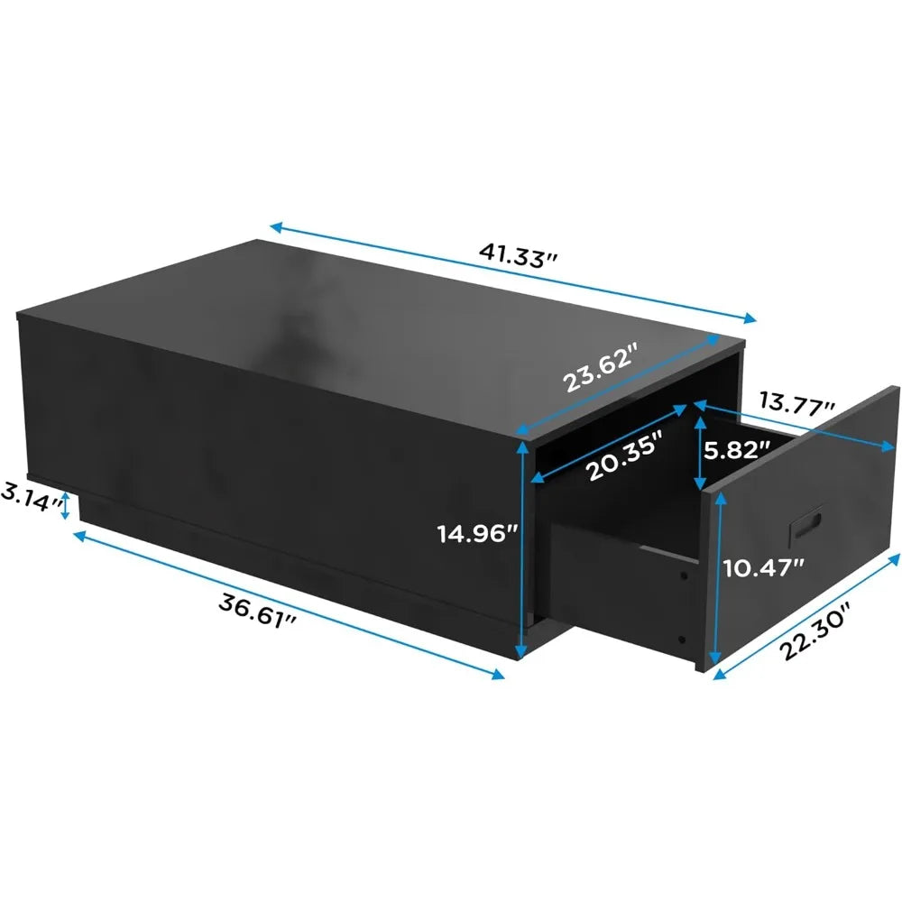 41 Inch LED Coffee Table with Drawers Modern High Gloss Living Room