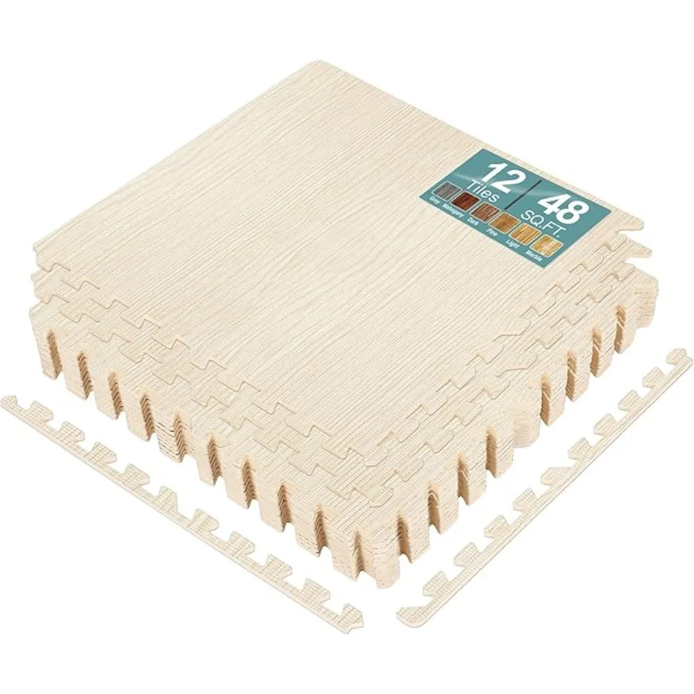 12 Tiles Wood Grain Floor Tiles Foam Mat 48 Sq Ft Exercise Mats