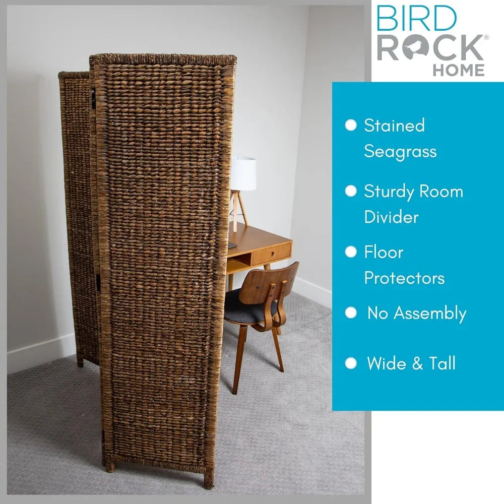 3 Panel Seagrass Room Divider Handwoven Folding Privacy Screen