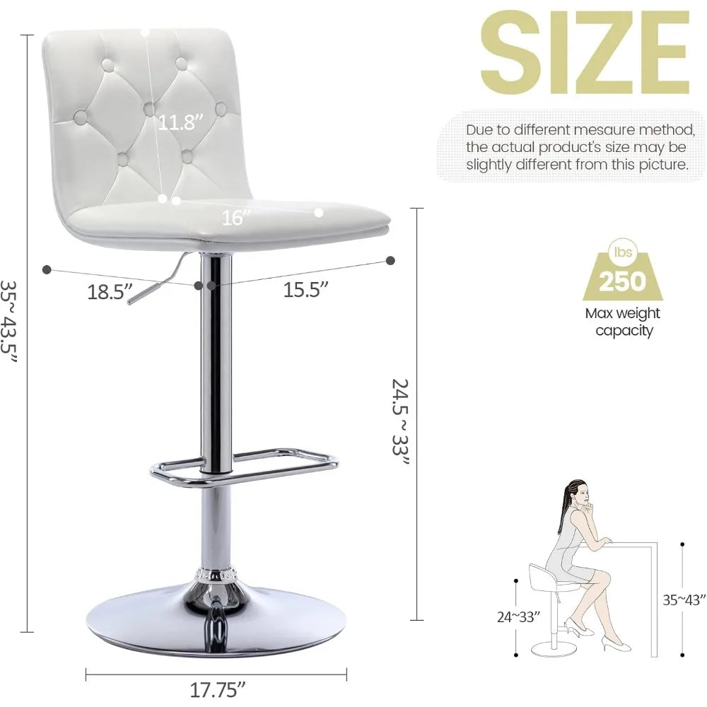 Tufted Adjustable Bar Stools Modern PU Leather Swivel Airlift Chairs