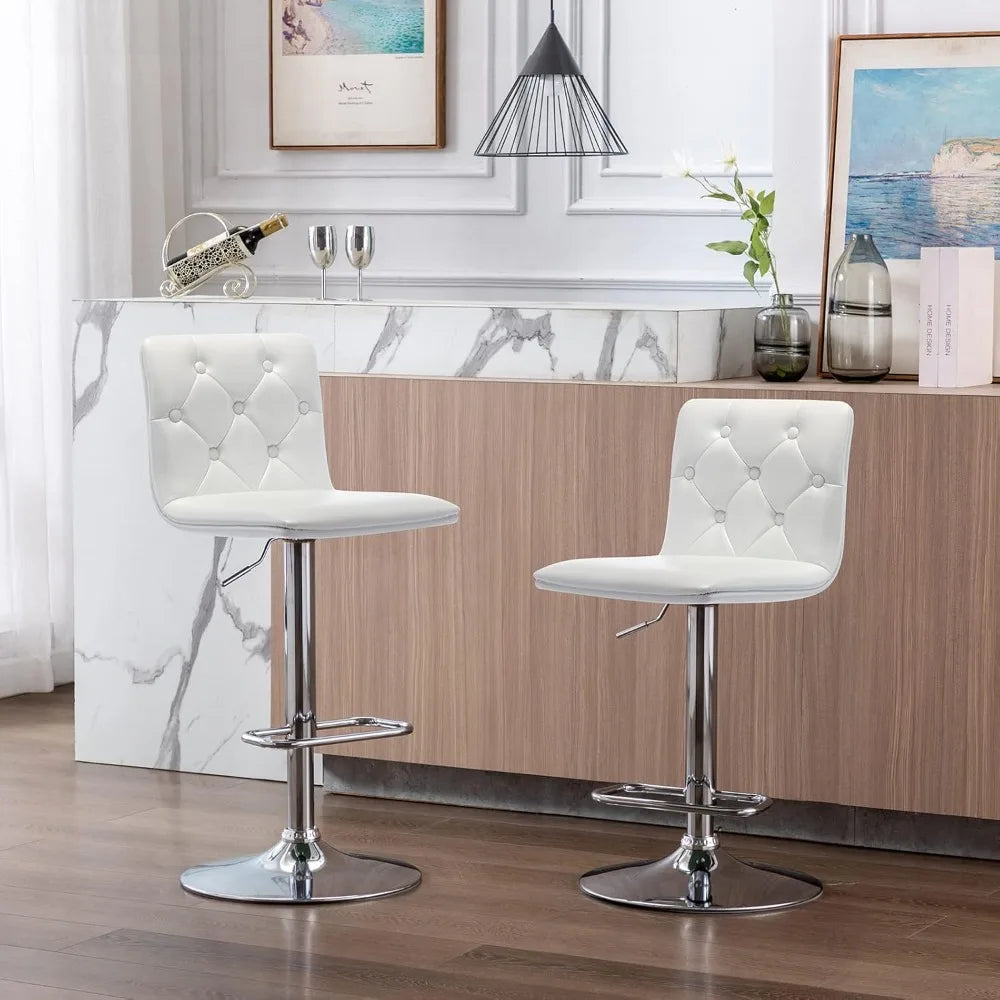 Tufted Adjustable Bar Stools Modern PU Leather Swivel Airlift Chairs