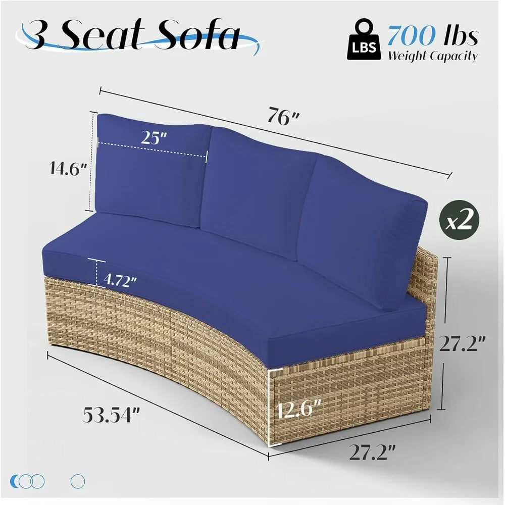 Ljustra Half-Moon Sectional Sofa Set Outdoor Patio Furniture with Cushions