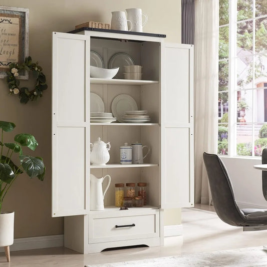 72 Inch Tall Wood Storage Cabinet Farmhouse Pantry Adjustable Shelves