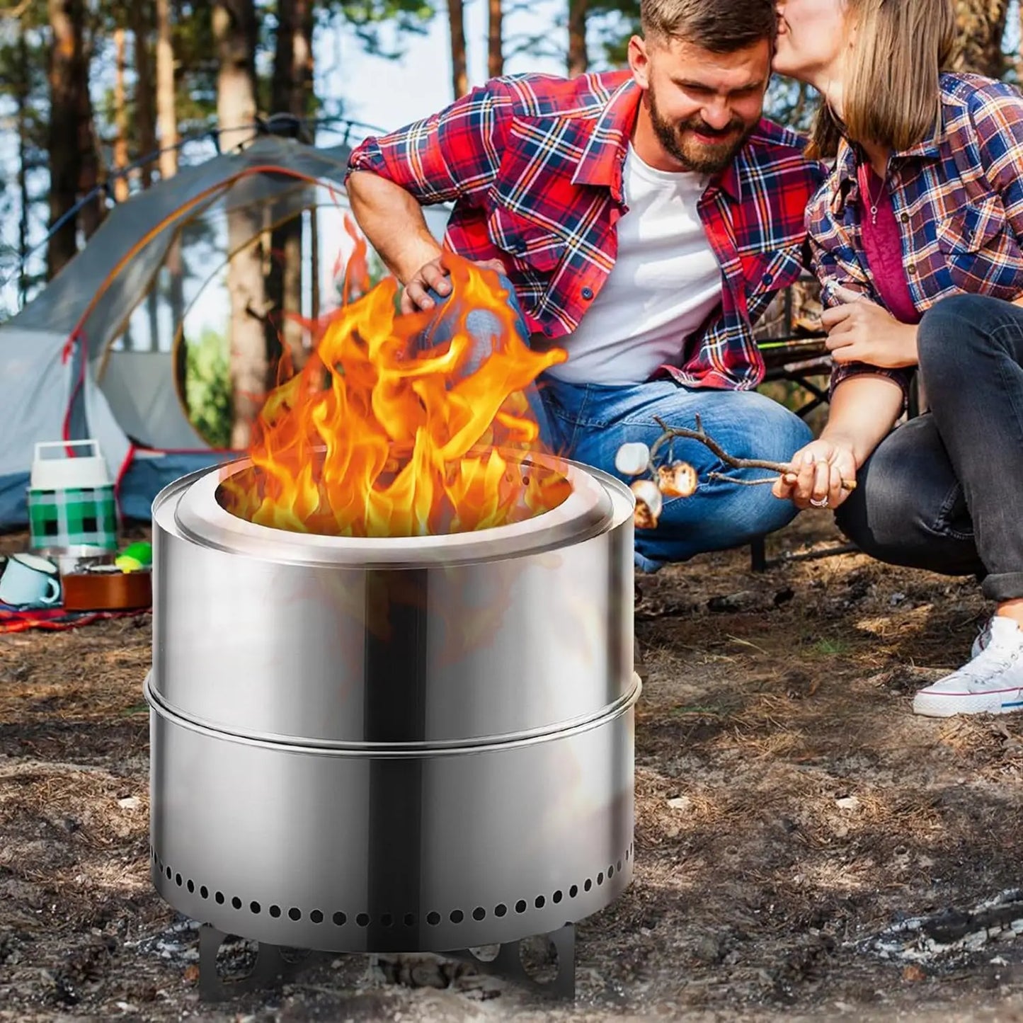 19 Inch Smokeless Fire Pit Stainless Steel Wood Burning Outdoor Fireplace