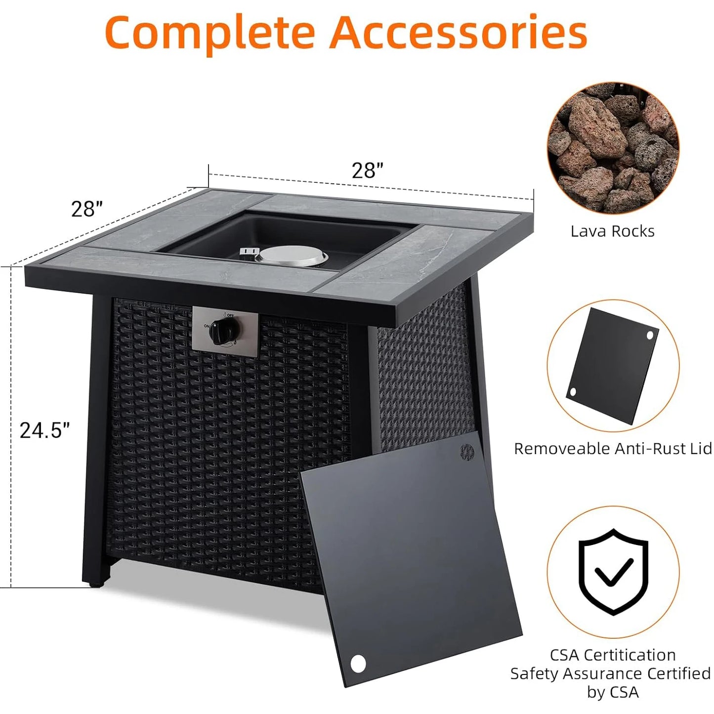 28 Inch Outdoor Fire Pit Table 50000 BTU Propane Fire Pit for Patio