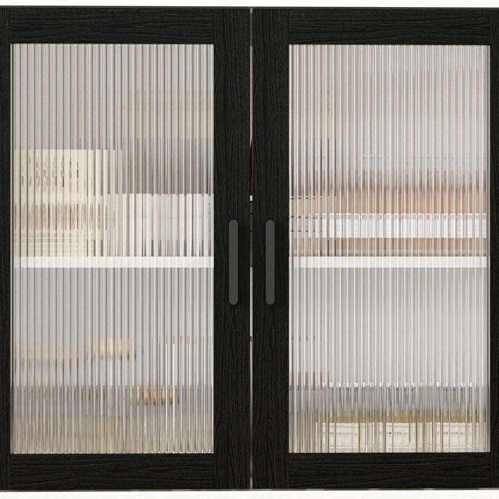 Freestanding Hutch Pantry Cabinet with Drawers Glass Doors Wine Storage