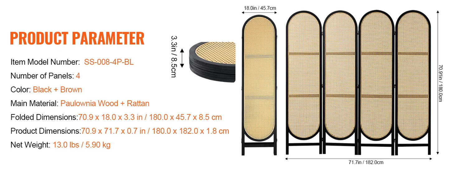 Ljustra 6 Panel Bamboo Room Divider Hand-Woven Folding Privacy Screen