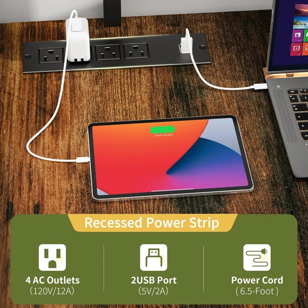 L Shaped Desk with Pegboard LED Lights and Power Outlets for Gaming