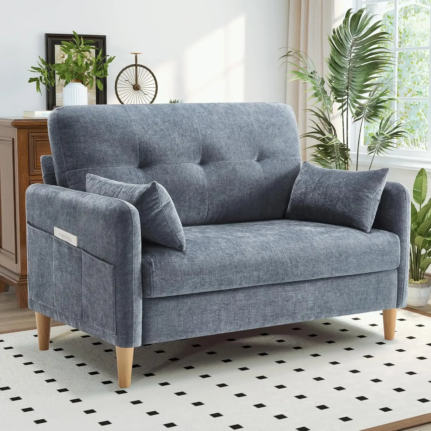 Loveseat Sofa 47 Inch Small Couch for Living Room Bedroom Chenille