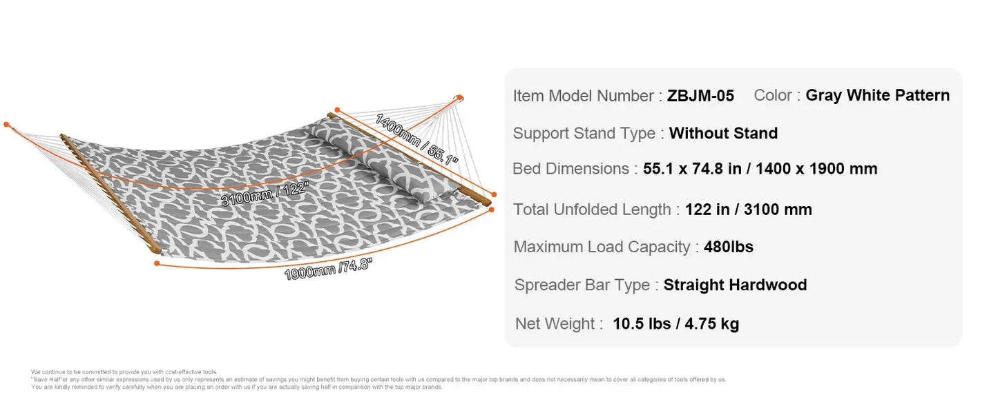 Ljustra Double Hammock with Stand Pillow Portable Outdoor Relaxation