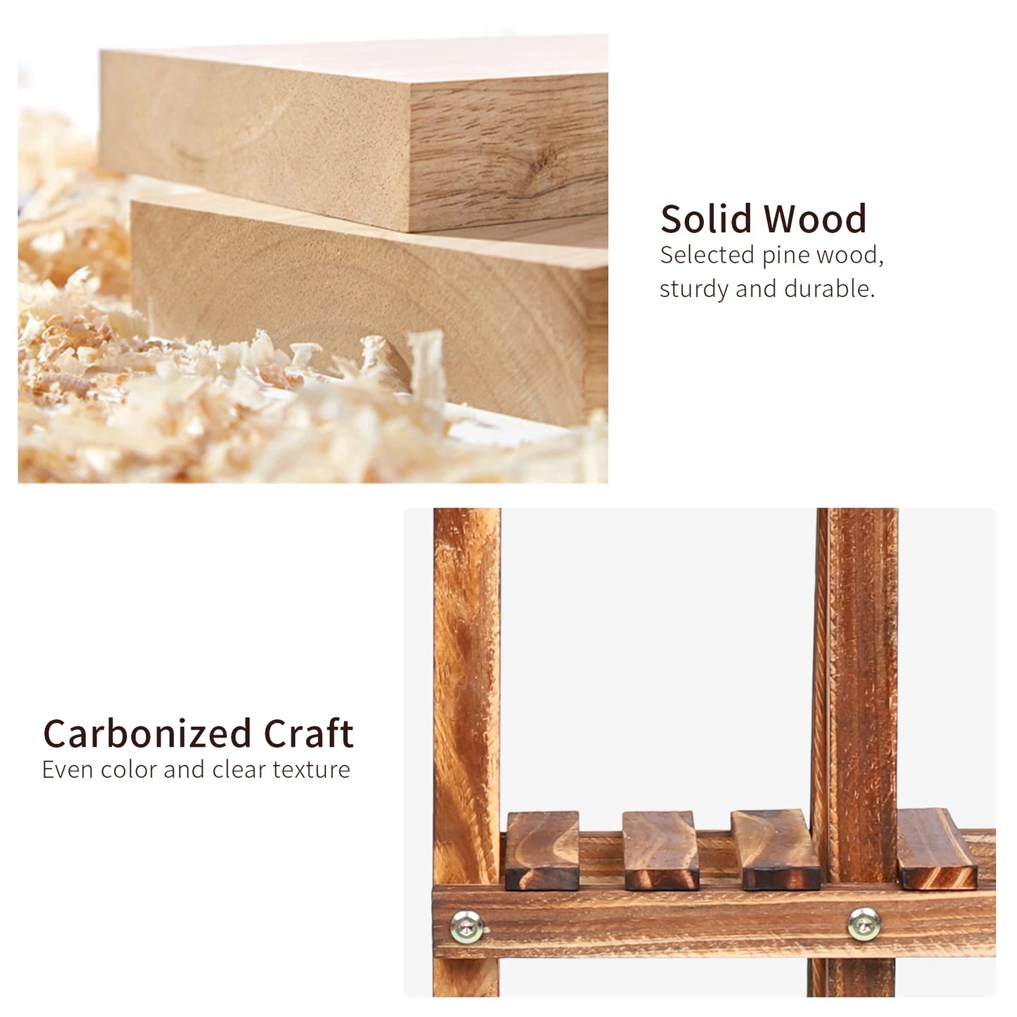 Carbonized Wood Multi Tier Plant Stand for Indoor Outdoor Succulents