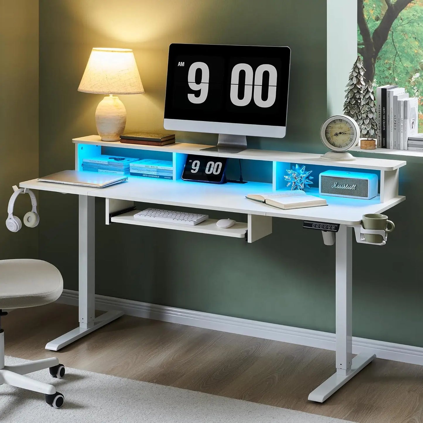 60 Inch Height Adjustable Electric Gaming Desk with RGB LED Lights