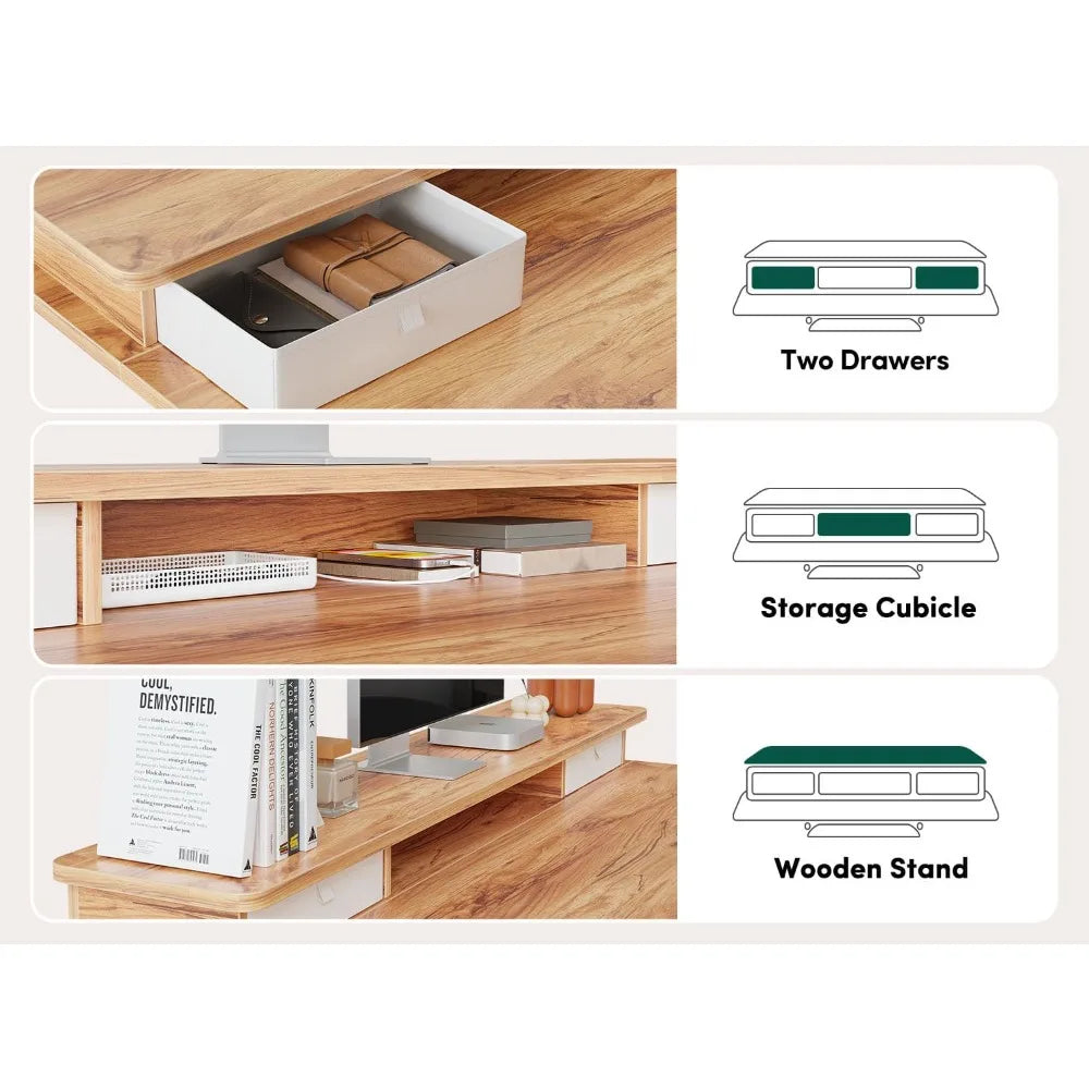 Adjustable Standing Desk with Drawers Keyboard Tray Storage Shelf