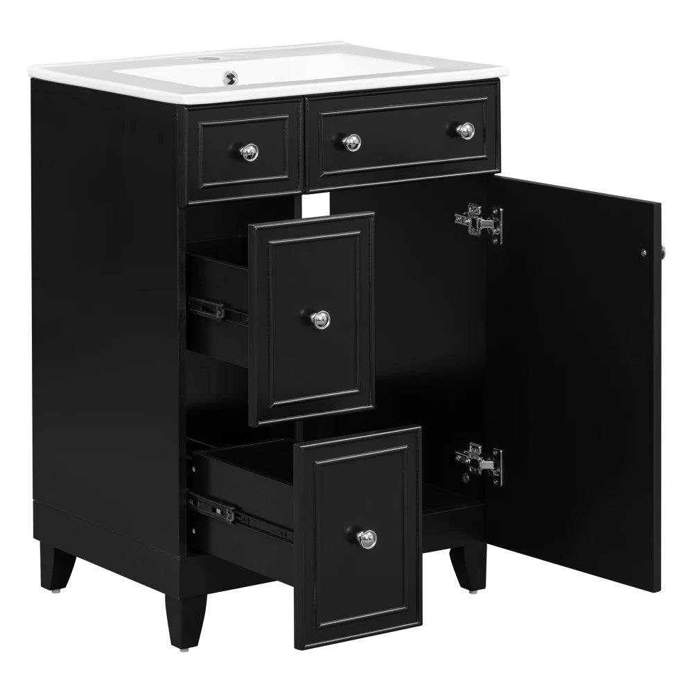 24 Inch Bathroom Vanity Cabinet Ceramic Sink 2 Drawers Storage