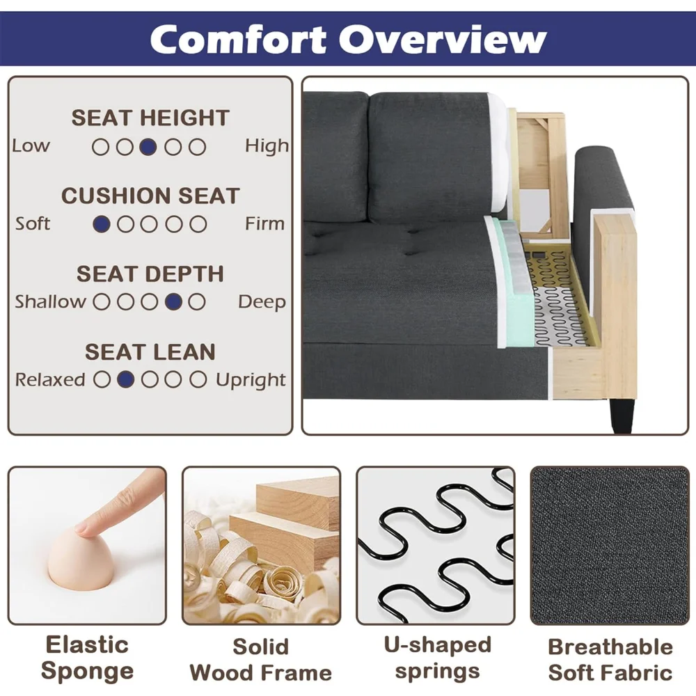 Comfy Loveseat Sofa Small Grey Couch Mid Century Modern Living Room