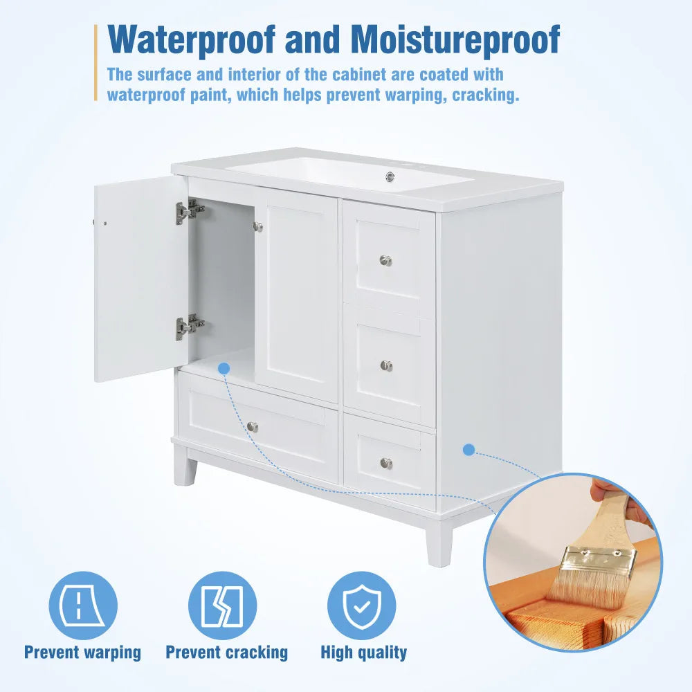 36 Inch Modern Bathroom Vanity with USB Charging and Ample Storage