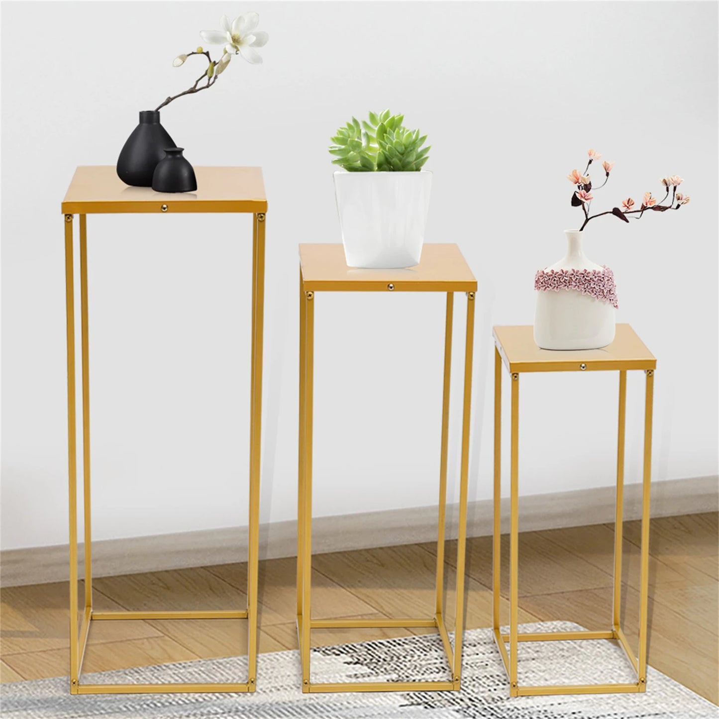 Set of 3 Metal Square Flower Stands Plant Holders for Home Wedding Decor