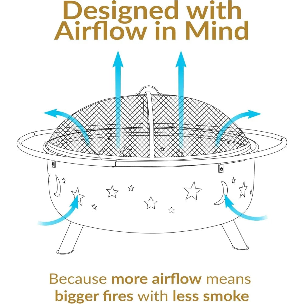 Cosmic Large Outdoor Fire Pit Wood Burning with Spark Screen and Poker