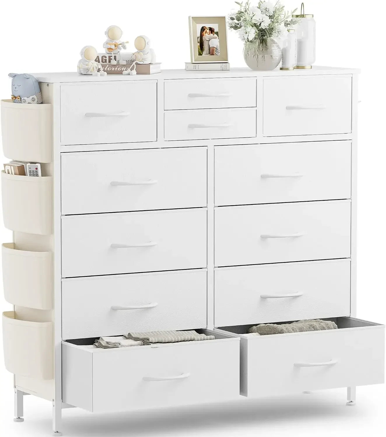 Dresser for Bedroom with 12 Drawers and Side Pockets for Storage