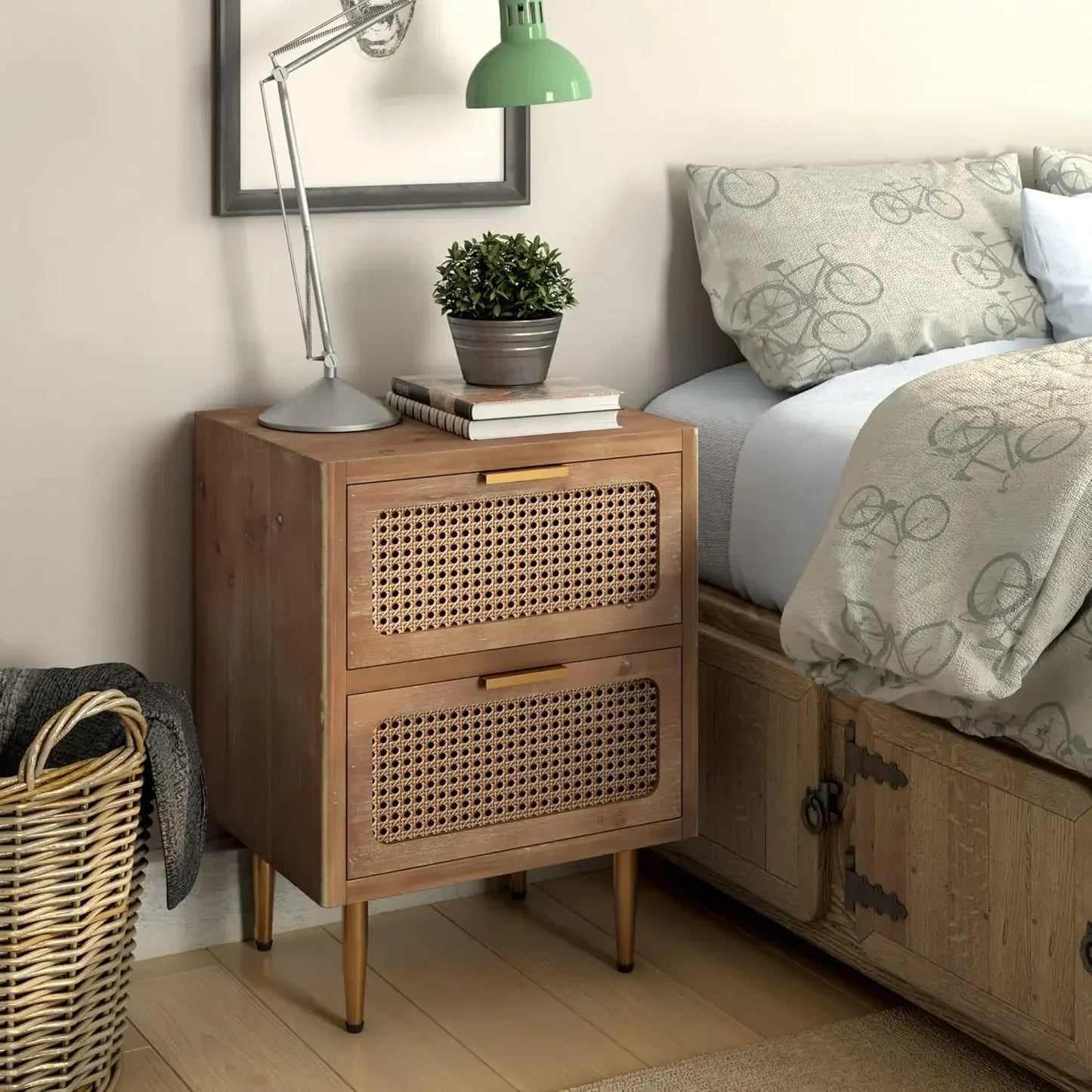 Rustic Farmhouse Nightstand Set of 2 Storage End Tables Industrial Accent