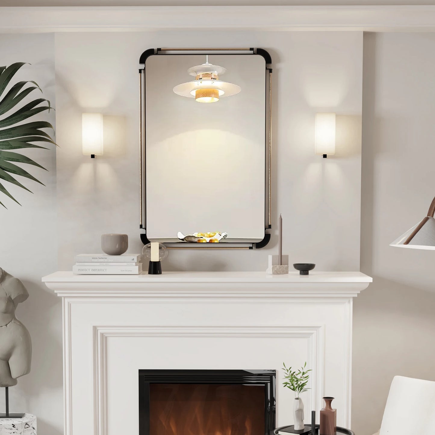 Vintage Wall Mounted Decorative Accent Mirror Industrial Style 90cm