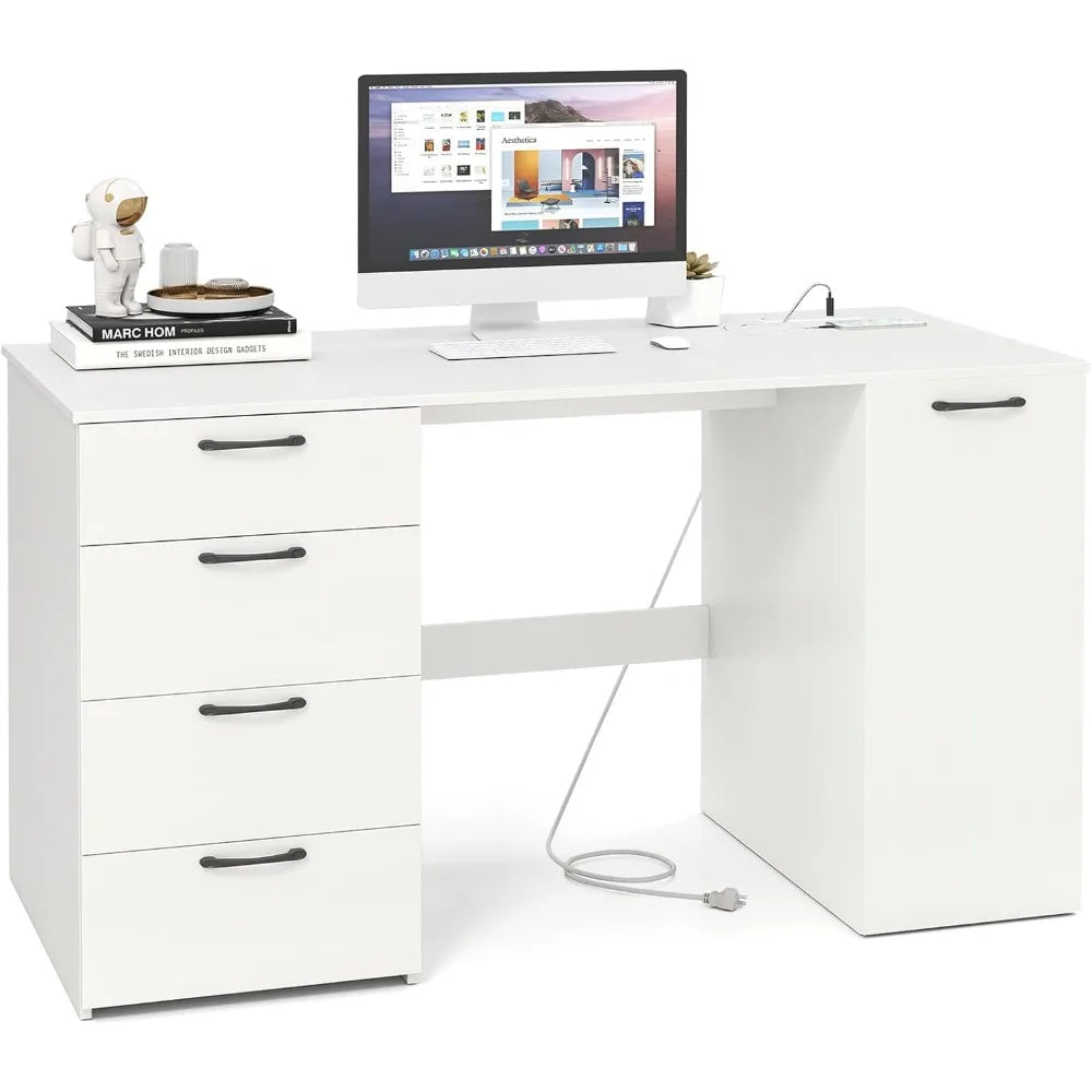 Ljustra Computer Desk with 4 Drawers Charging Station Adjustable Shelf
