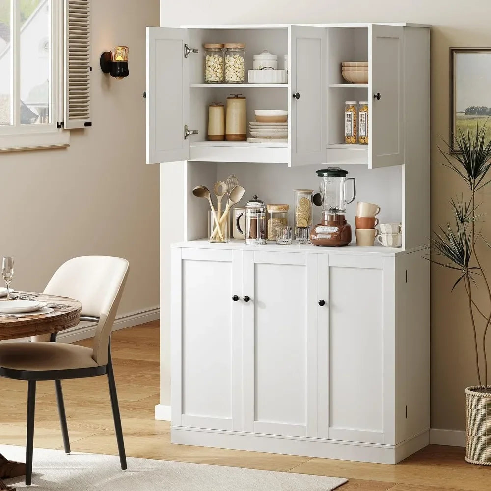 71 Inch Tall Kitchen Pantry Storage Cabinet with Microwave Stand