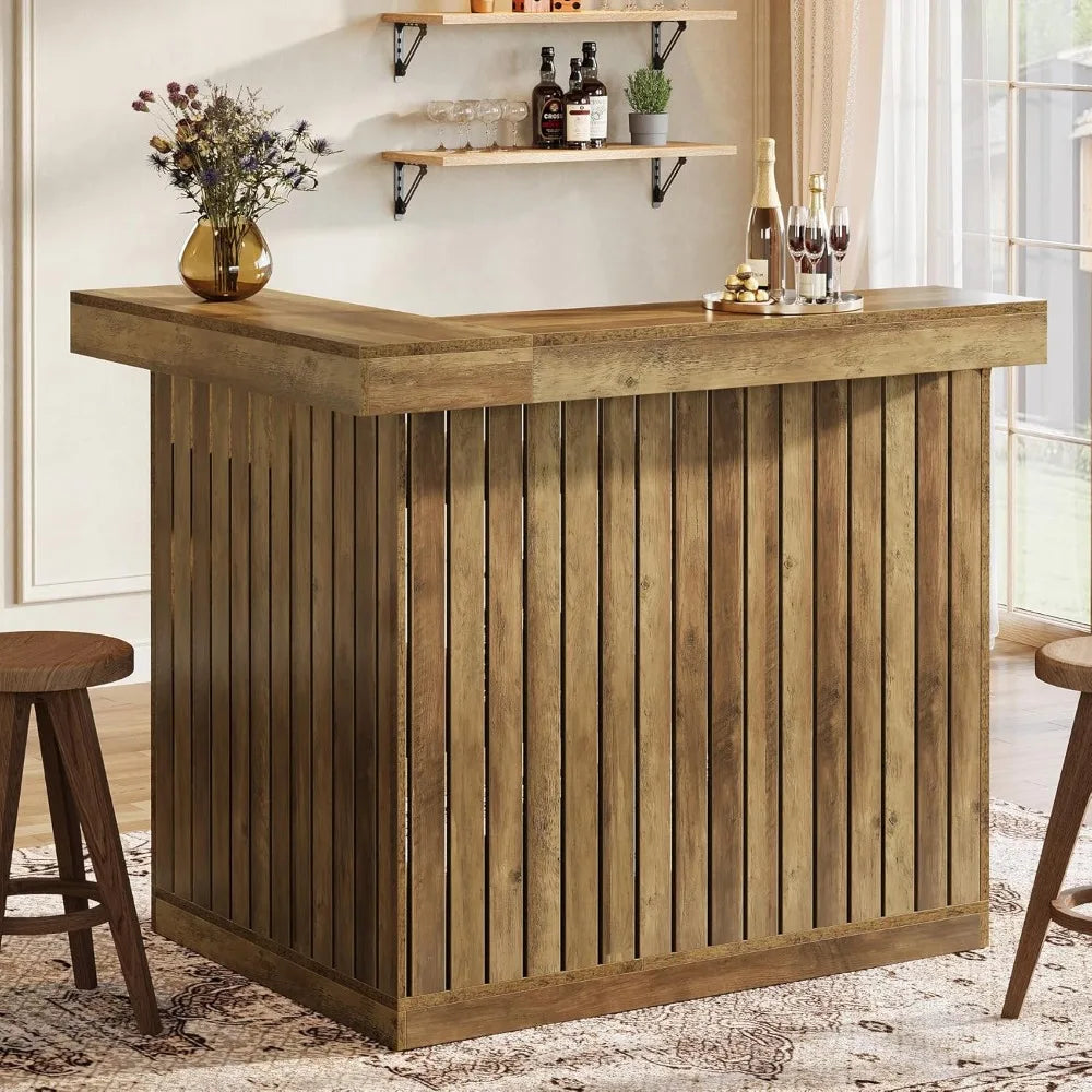 Ljustra L-Shaped Home Bar Unit Corner Liquor Table with Storage Shelves
