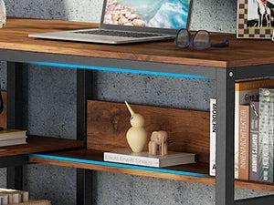 Ljustra Two Person Desk with Bookshelf Rustic Home Office Workstation