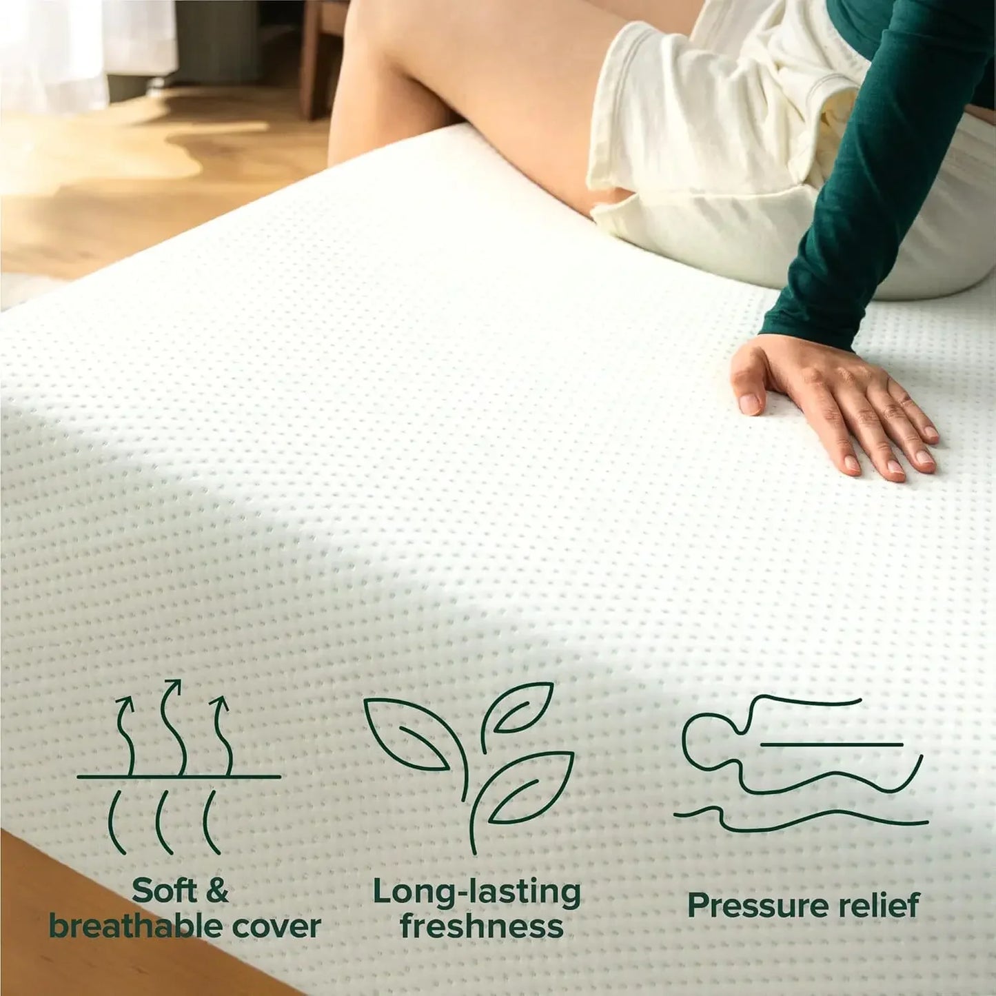 Ljustra Green Tea Memory Foam Mattress Medium Firm Zoned Pressure Relief