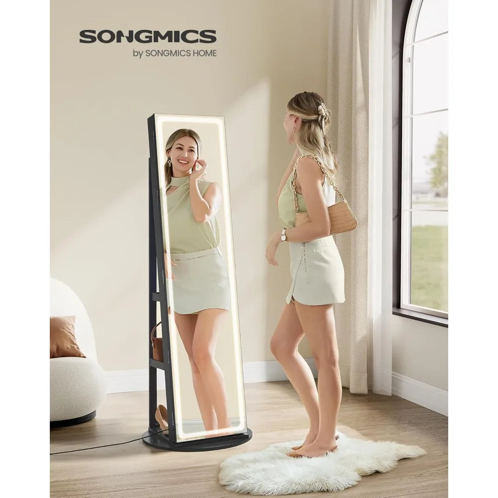 Standing LED Jewelry Cabinet with Lockable Armoire Full-Length Mirror