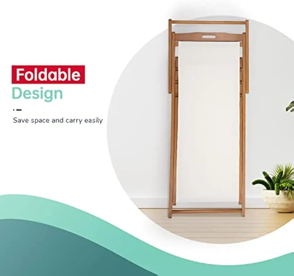 Beach Sling Patio Chair Foldable Adjustable Eucalyptus Wood Outdoor Lounge