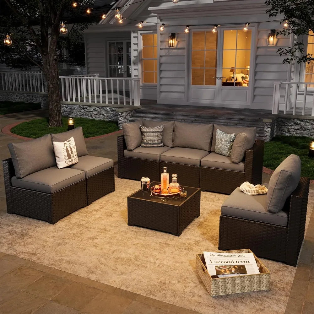 7 Piece Wicker Rattan Patio Garden Furniture Set with Cushions