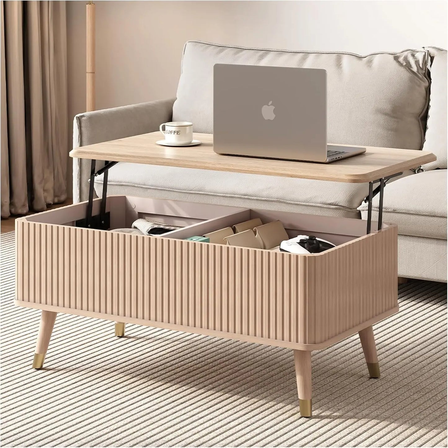 Lift Top Coffee Table with Storage Hidden Compartment Mid Century Modern