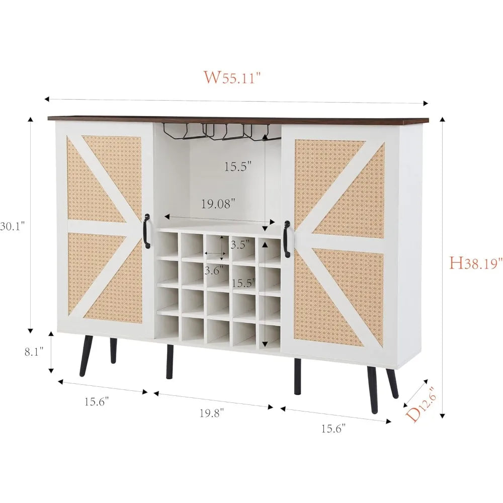 White Buffet Cabinet Rustic Farmhouse Sideboard with Adjustable Shelves