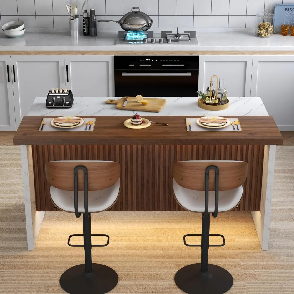 63 Inch Large Imitation Marble Bar Table with LED Lights Modern Design