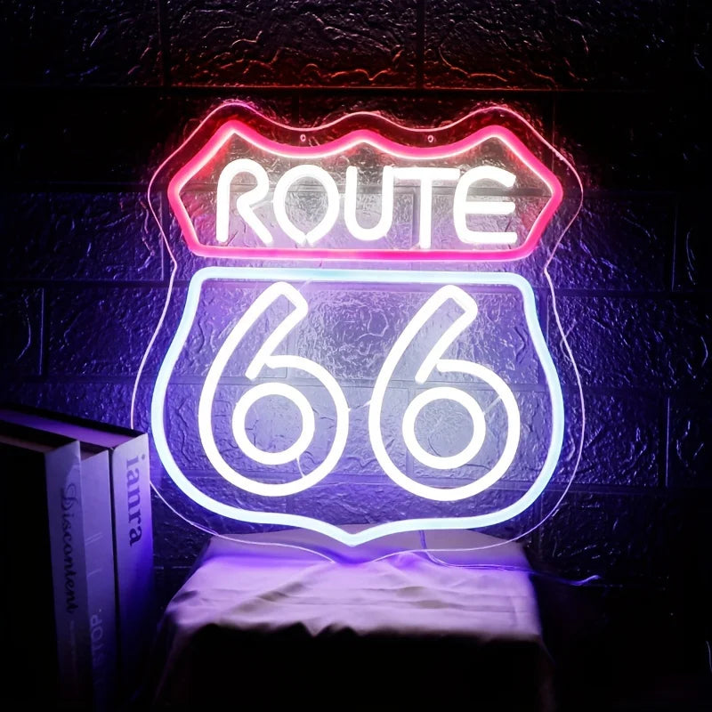 Route 66 LED Neon Sign Light Wall Decor Man Cave Bedroom Office