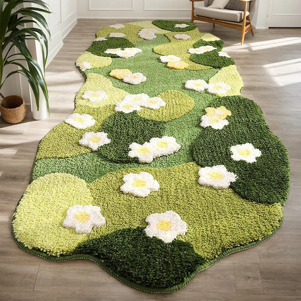Fluffy Green Forest Floor Mat Soft Moss Carpet Bedroom Rug Decor