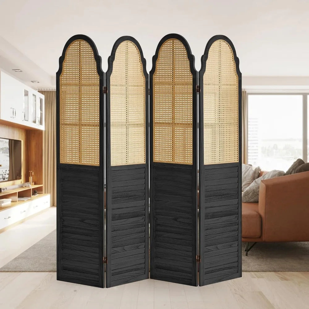 4 Panel Rattan Room Divider Folding Screen Privacy Partitions Modern