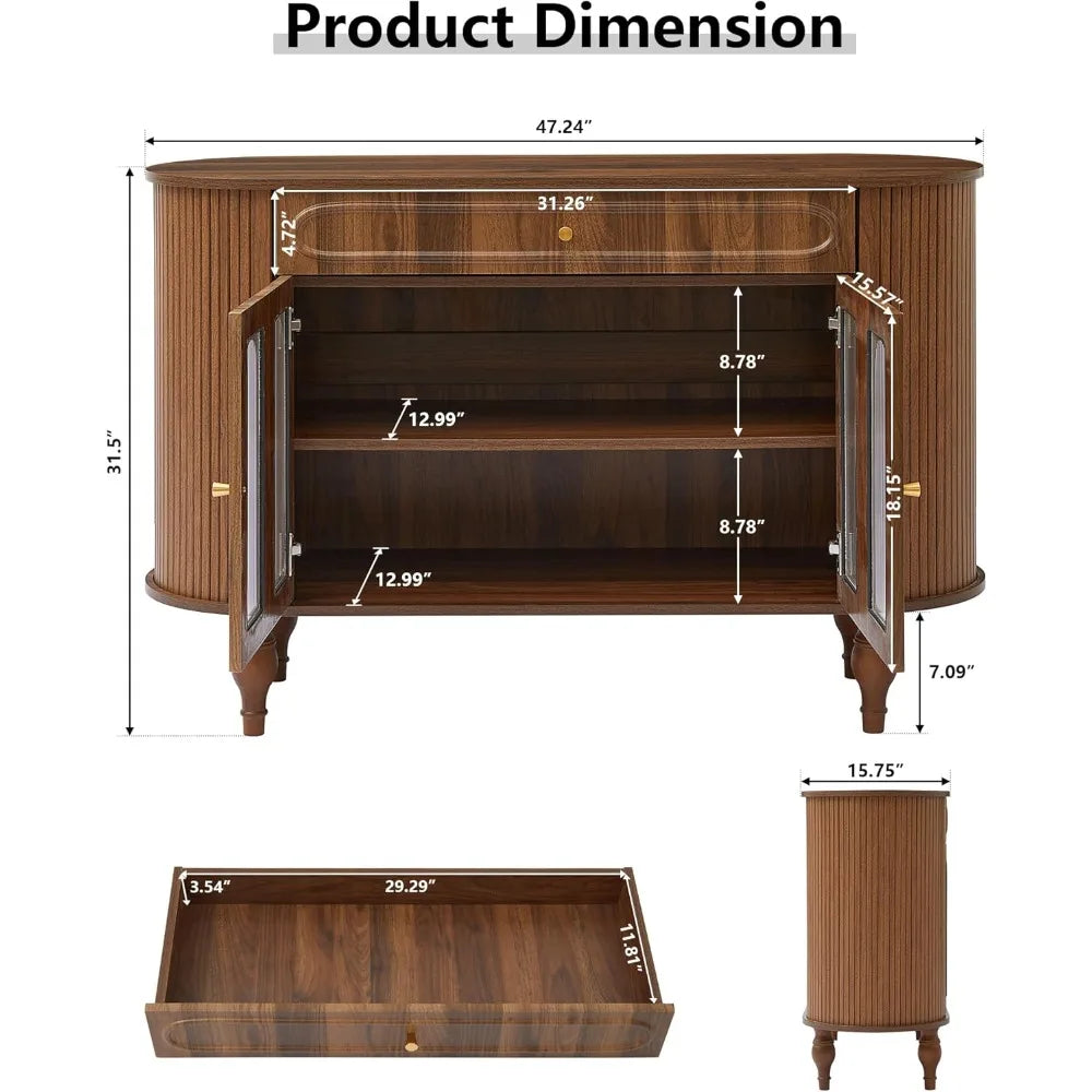 47in Fluted Sideboard Buffet Cabinet Modern Console Storage Table