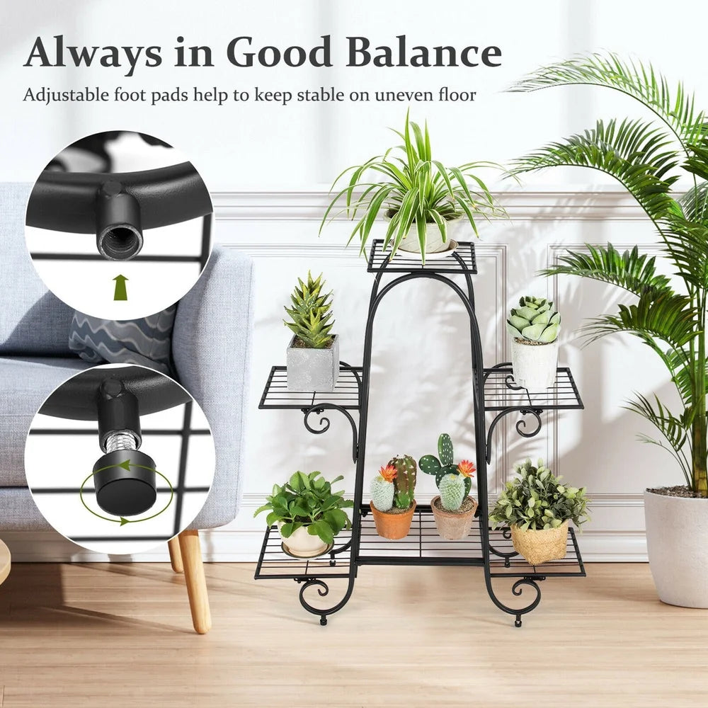 6 Tier Metal Plant Stand Vertical Flower Pot Holder Indoor Outdoor Rack