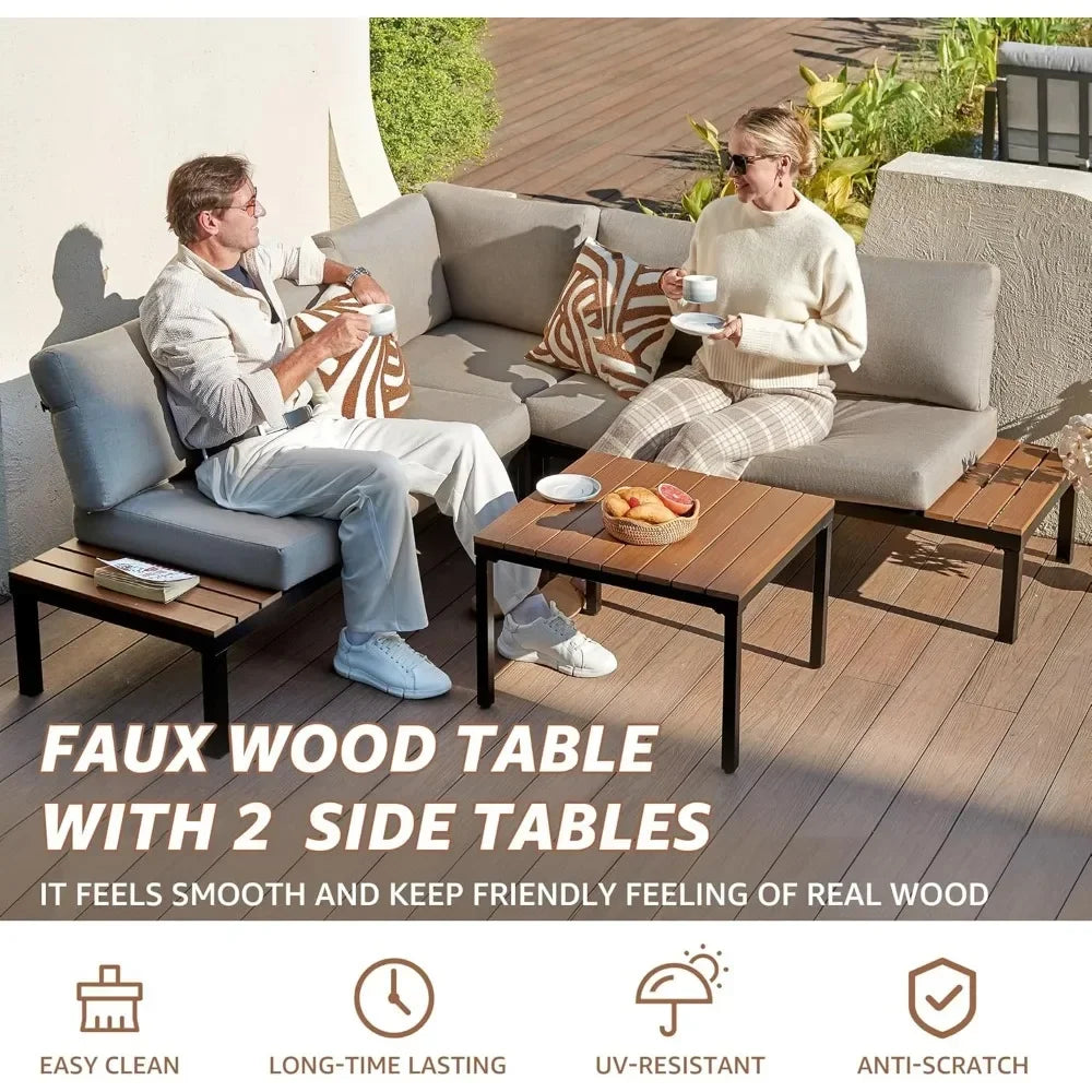 Ljustra Outdoor Sectional Sofa Metal Patio Furniture Set Detachable Backrest