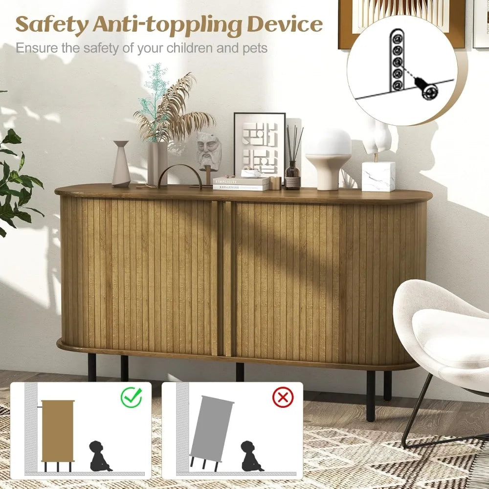 Buffet Cabinet Storage Mid Century Modern Sideboard with Tambour Doors