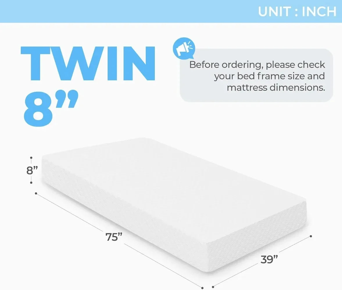 Ljustra 8 Inch Twin Cooling Gel Memory Foam Mattress Medium Firm