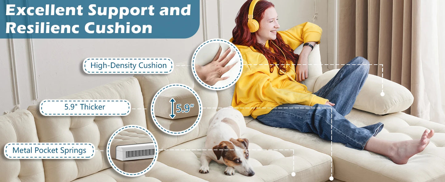 Modern U Shaped Sectional Sofa with Double Chaise, Tufted Button Couch