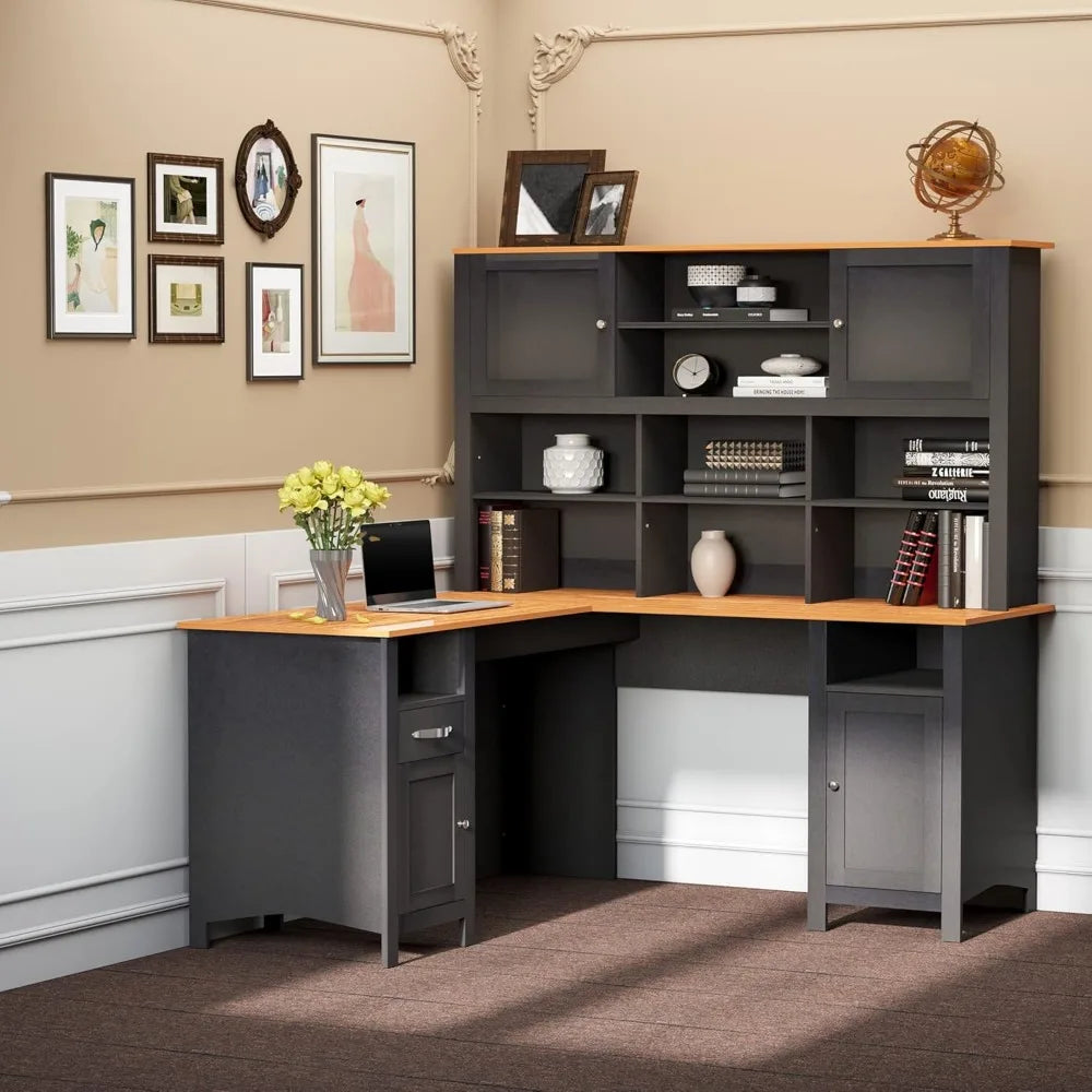 L Shaped Computer Desk with Hutch Space Saving Home Office Desk