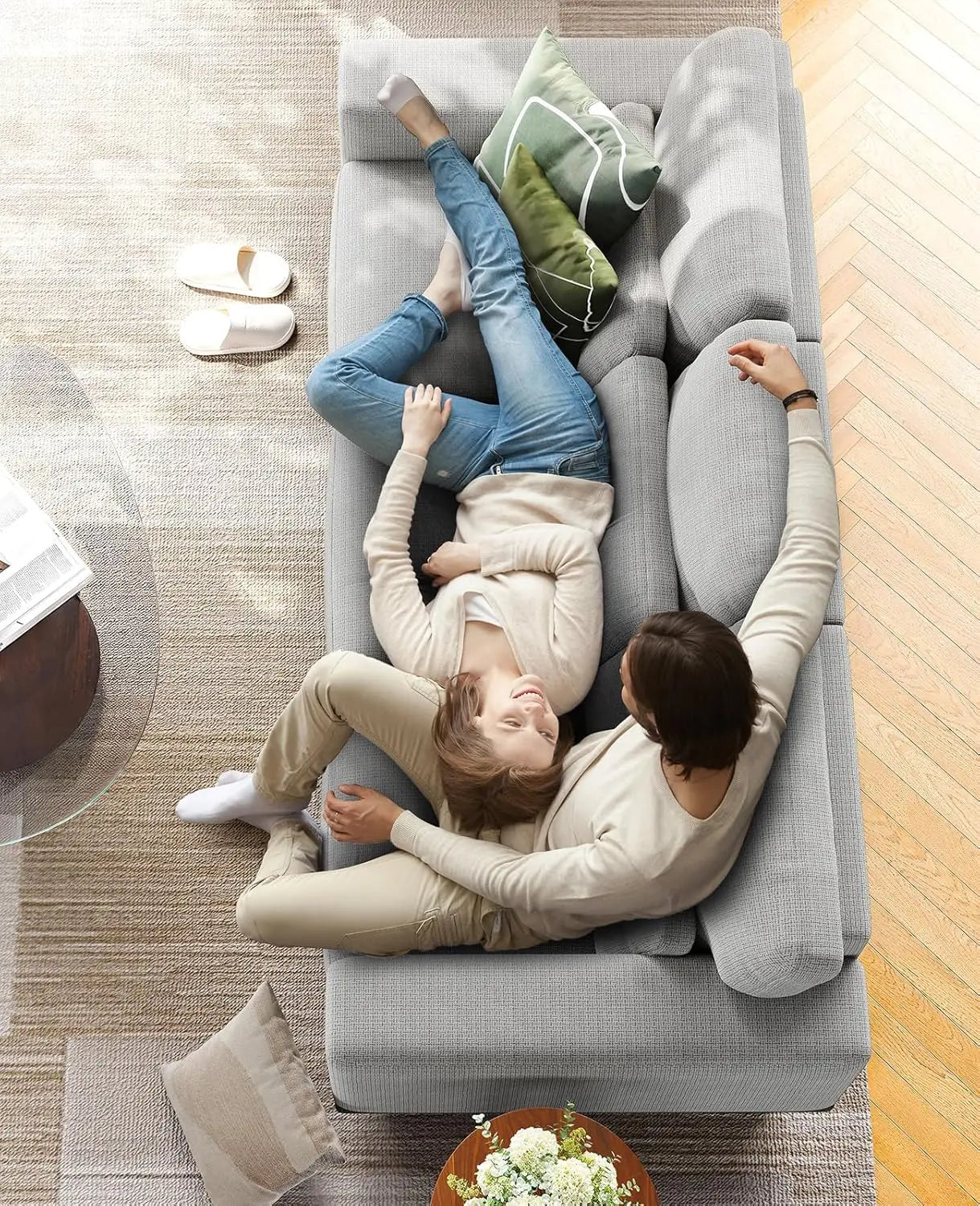 89" 3-Seater Sofa Couch with Deep Seats, Wide Armrests & Removable Covers – Modern Grey Linen