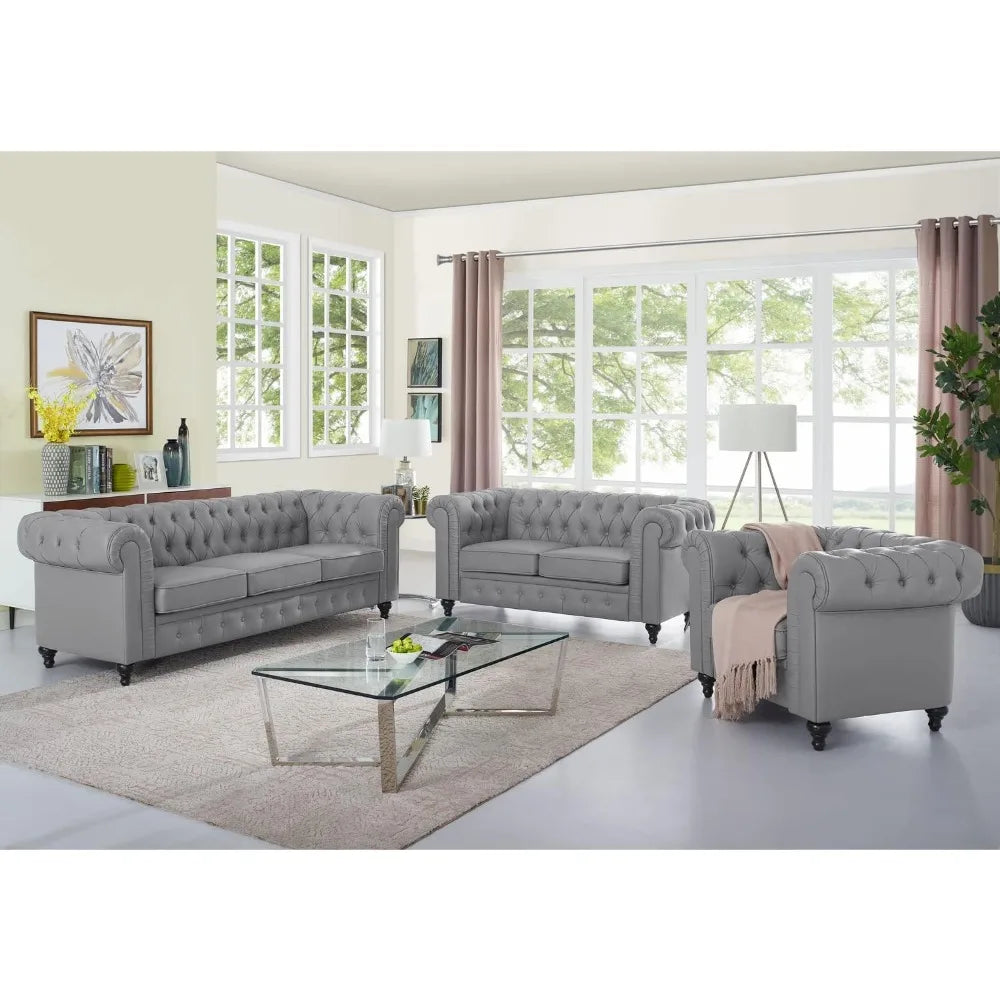 Ljustra Chesterfield Sofa Set 3 Piece Modern Living Room Furniture