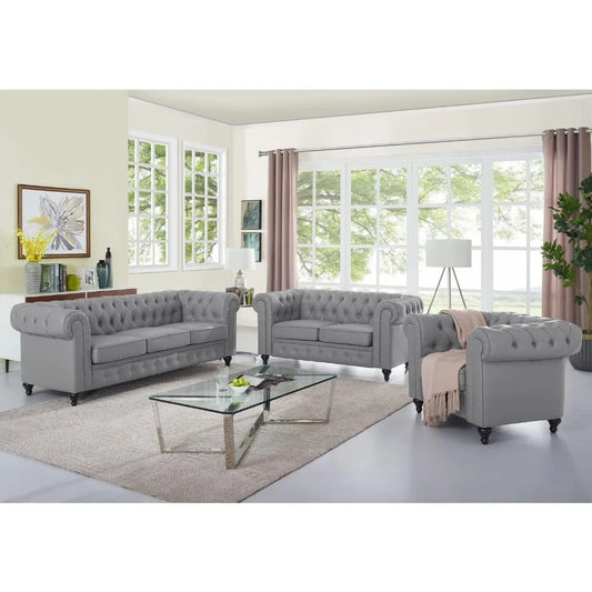 Ljustra Chesterfield Sofa Set 3 Piece Modern Living Room Furniture
